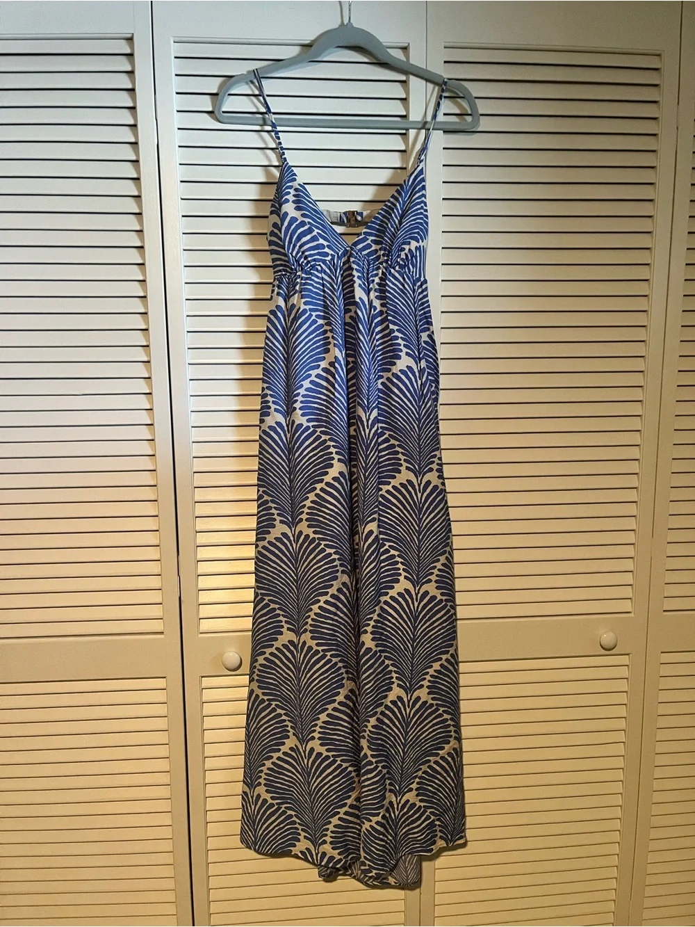 Abercrombie & Fitch Palm Leaf Backless Cami Maxi Dress (Size S, Blue/Cream)